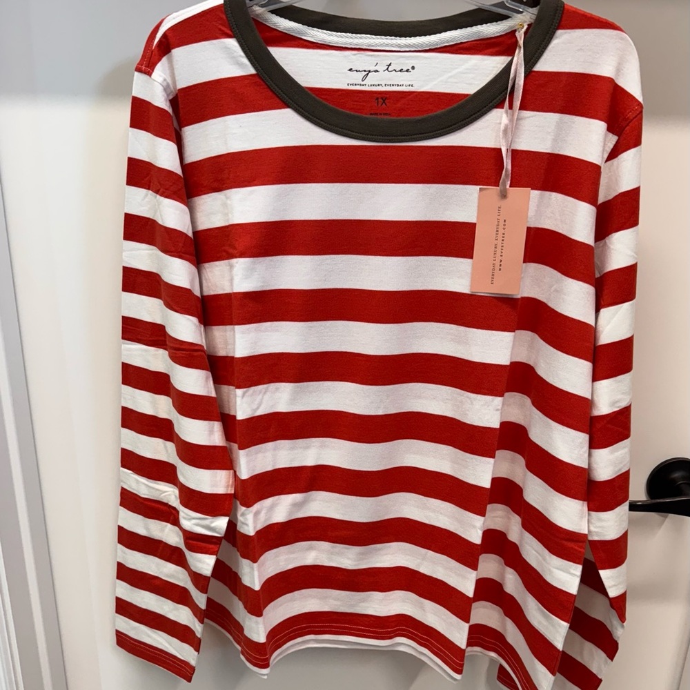 NWT Evy’s Tree Size 1X Stripe Long Sleeve Tee Shirt Burnt Orange